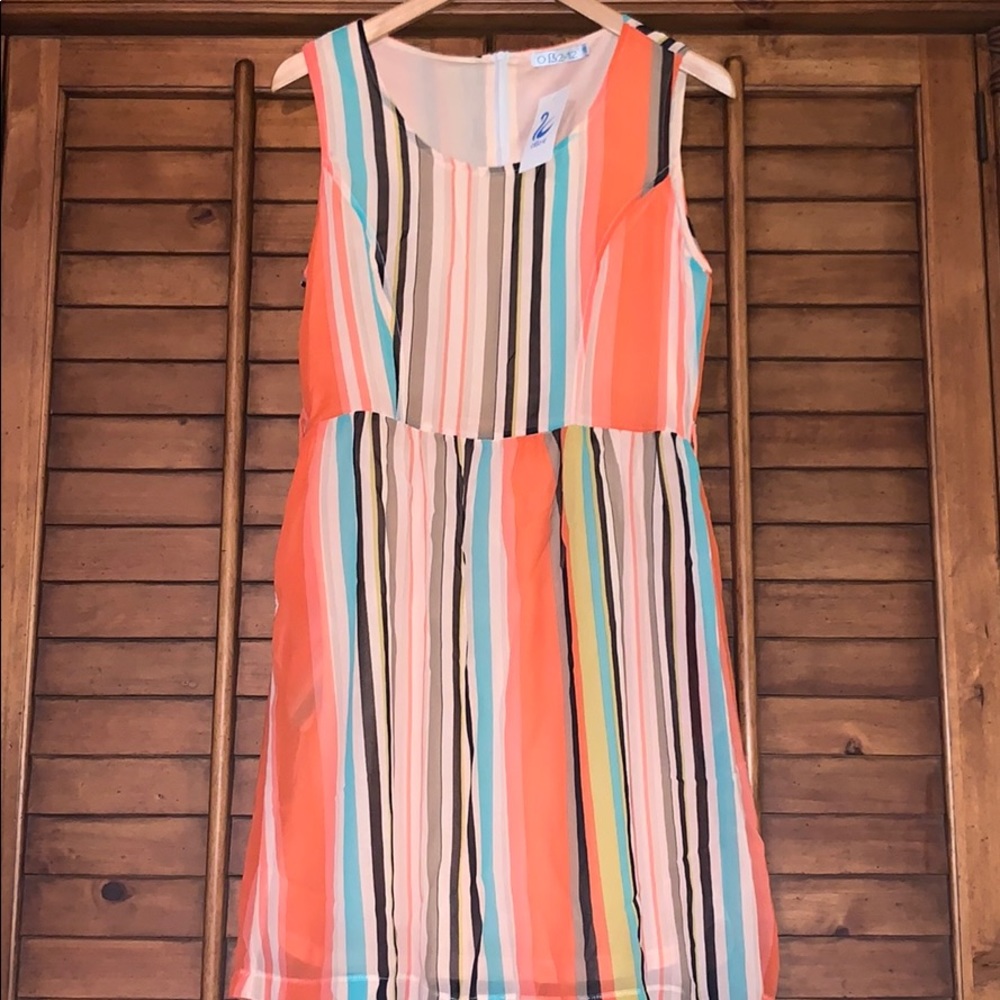 NWT OB 2-12 Lined Striped Sleeveless Dress Size M